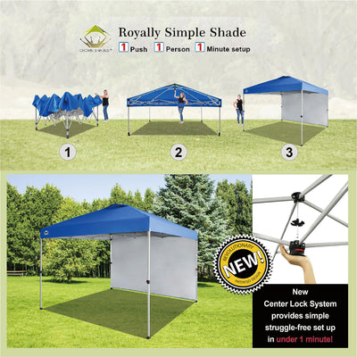 CROWN SHADES 10x10 Ft Pop Up Canopy Tent w/Sidewall & Push Lock, Blue (Used)