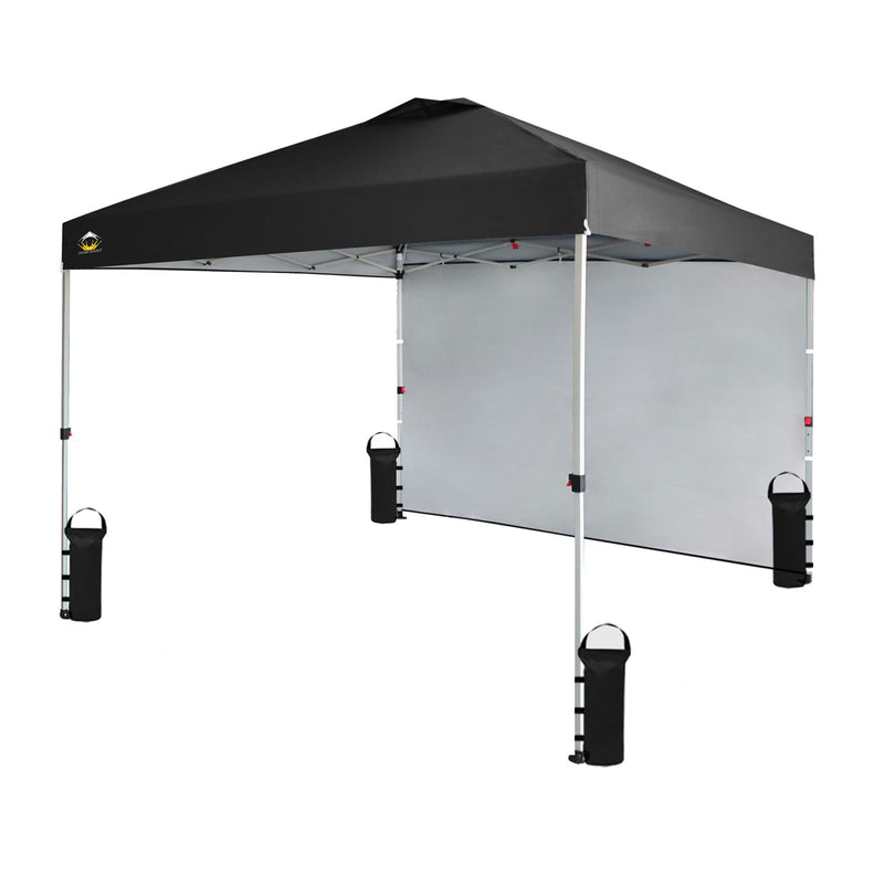 CROWN SHADES 10x10 Ft Pop Up Canopy w/ Sidewall & Push Center Lock, Black (Used)