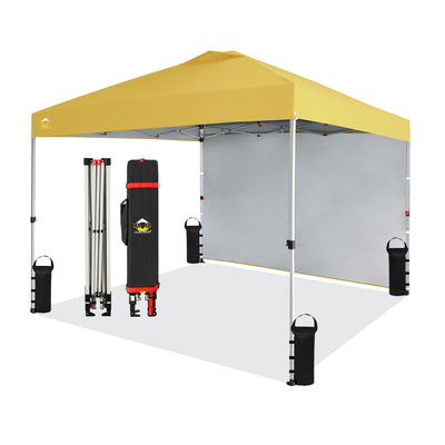 CROWN SHADES 10x10 Ft Pop Up Canopy Tent w/ Sidewall & Push Center Lock, Yellow - VMInnovations