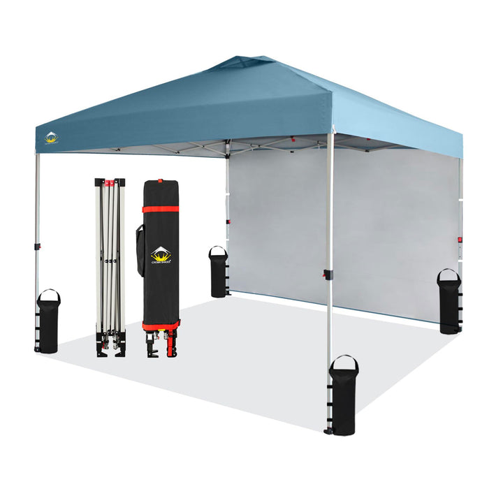 CROWN SHADES 10x10 Ft Pop Up Canopy Tent w/Sidewall & Push Lock,Cyan Blue (Used)