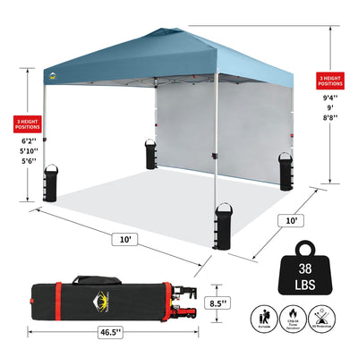 CROWN SHADES 10x10 Ft Pop Up Canopy Tent w/Sidewall & Push Lock,Cyan Blue (Used)