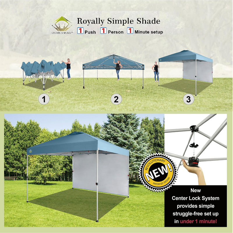 CROWN SHADES 10x10 Ft Pop Up Canopy Tent w/Sidewall & Push Lock,Cyan Blue (Used)