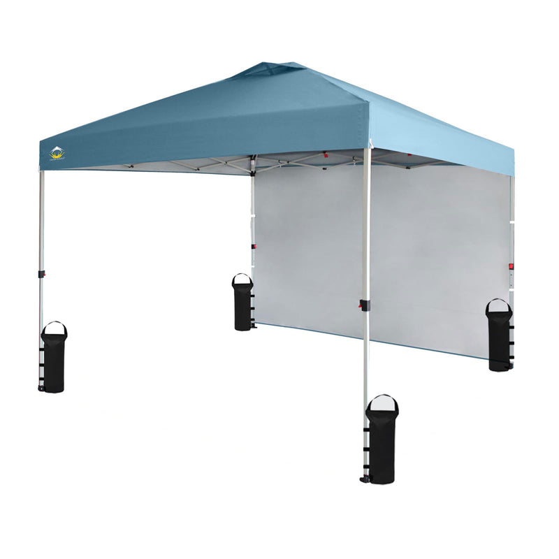 CROWN SHADES 10x10 Ft Pop Up Canopy Tent w/Sidewall & Push Lock,Cyan Blue (Used)