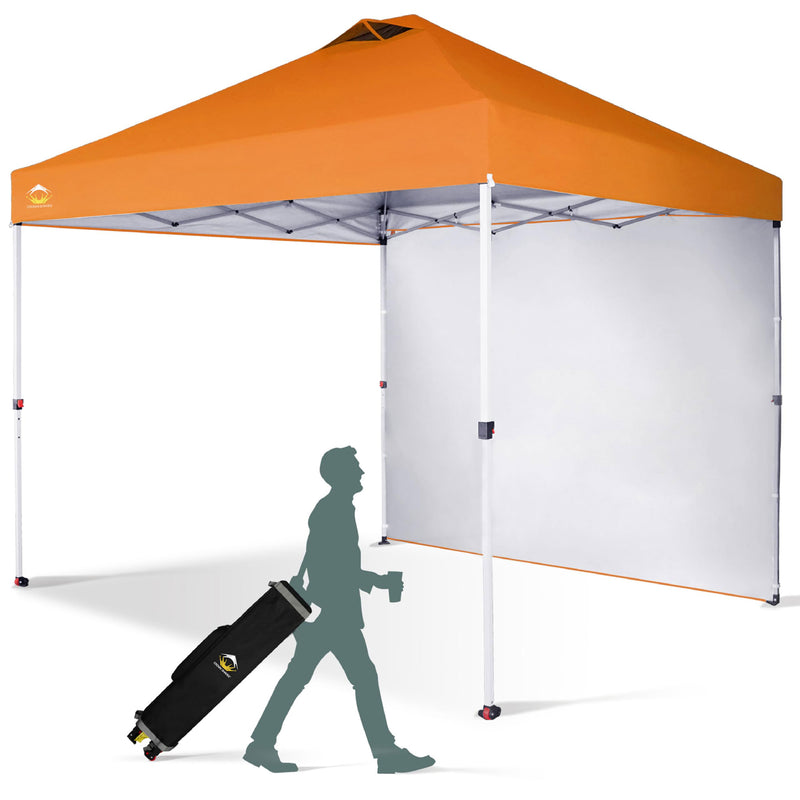 CROWN SHADES 10x10 Ft Pop Up Canopy Tent w/ Sidewall & Center Lock, Orange(Used)