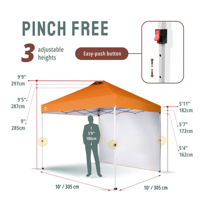 CROWN SHADES 10x10 Ft Pop Up Canopy Tent w/ Sidewall & Push Center Lock, Orange