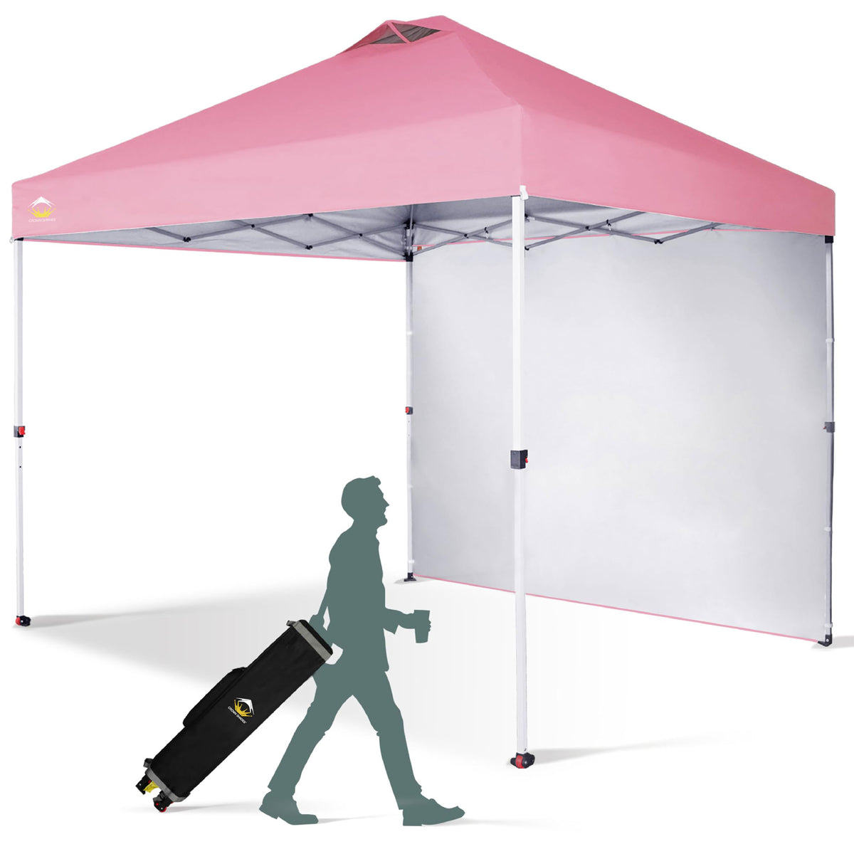 CROWN SHADES 10x10 Ft Pop Up Canopy Tent w/ Sidewall & Push Center Lock, Pink