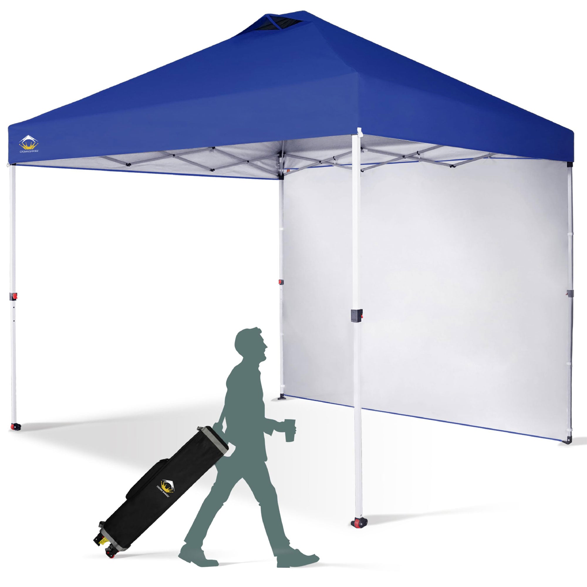 CROWN SHADES 10x10 Ft Pop Up Canopy Tent w/ Sidewall & Push Lock, Navy Blue