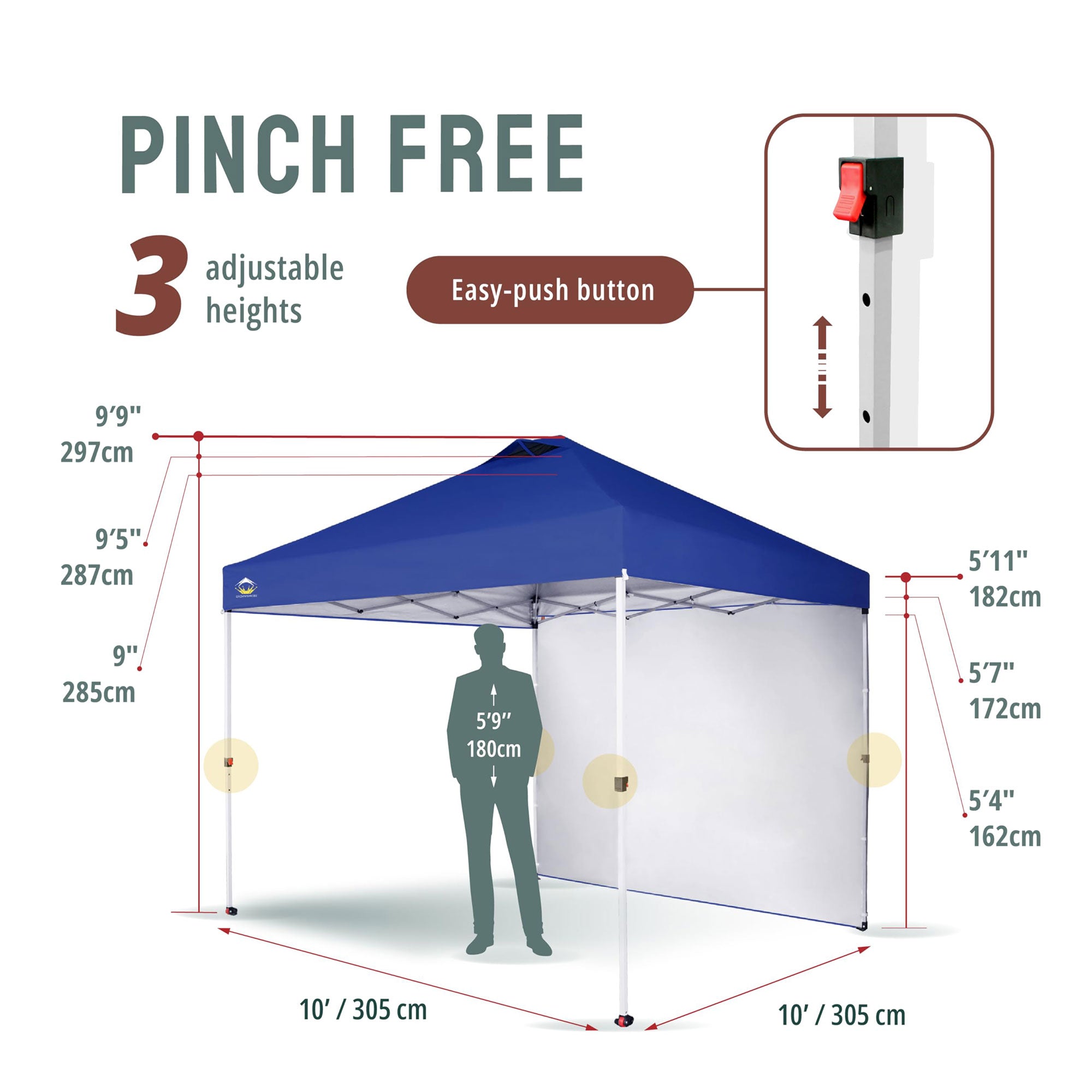 CROWN SHADES 10x10 Ft Pop Up Canopy Tent w/ Sidewall & Push Lock, Navy Blue