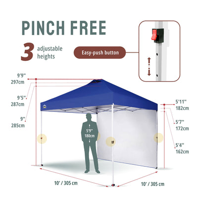 CROWN SHADES 10x10 Ft Pop Up Canopy Tent w/ Sidewall & Push Lock, Navy Blue