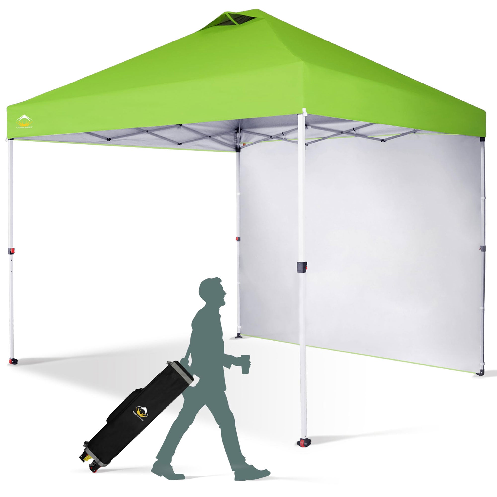 CROWN SHADES 10x10 Ft Pop Up Canopy Tent w/ Sidewall & Push Center Lock, Green