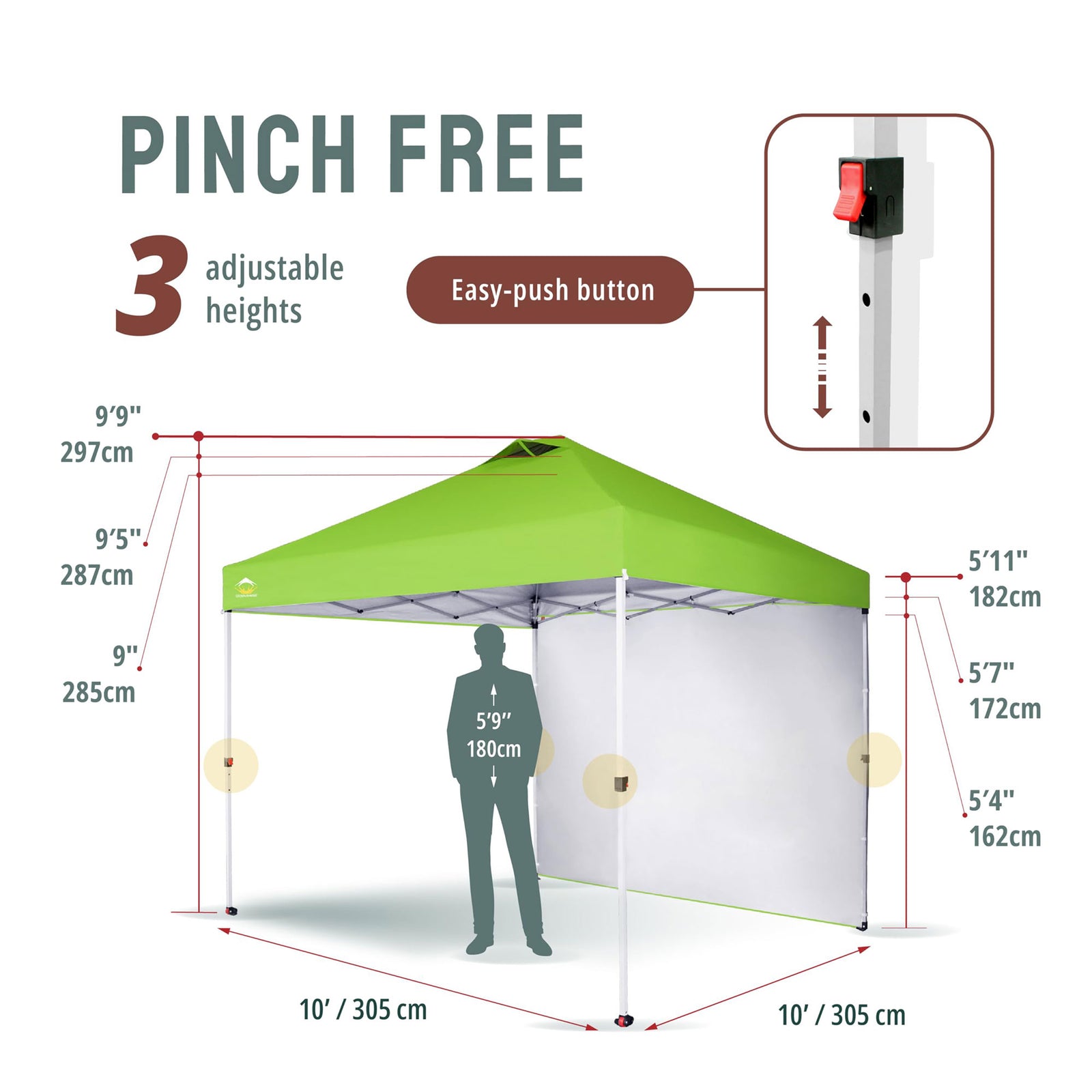 CROWN SHADES 10x10' Pop Up Canopy Tent w/Sidewall & Push Center Lock Green(Used) - VMInnovations
