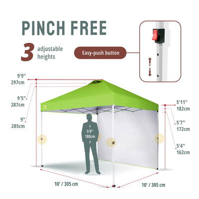 CROWN SHADES 10x10 Ft Pop Up Canopy Tent w/ Sidewall & Push Center Lock, Green