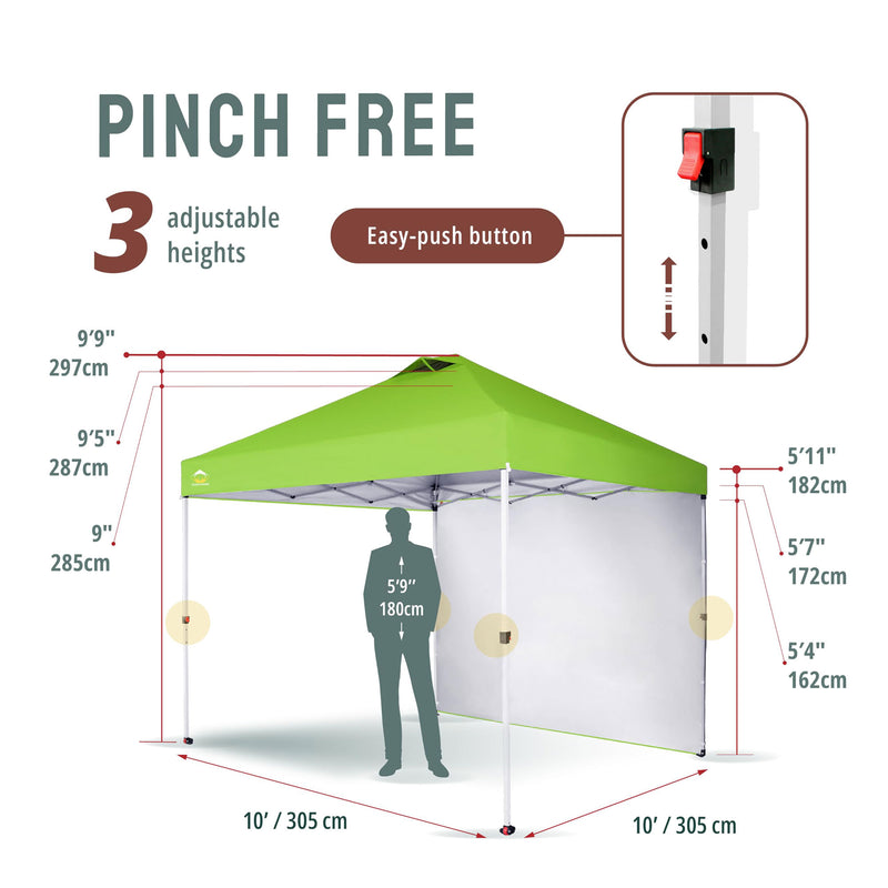 CROWN SHADES 10x10 Ft Pop Up Tent w/ Sidewall & Push Center Lock, Green (Used)