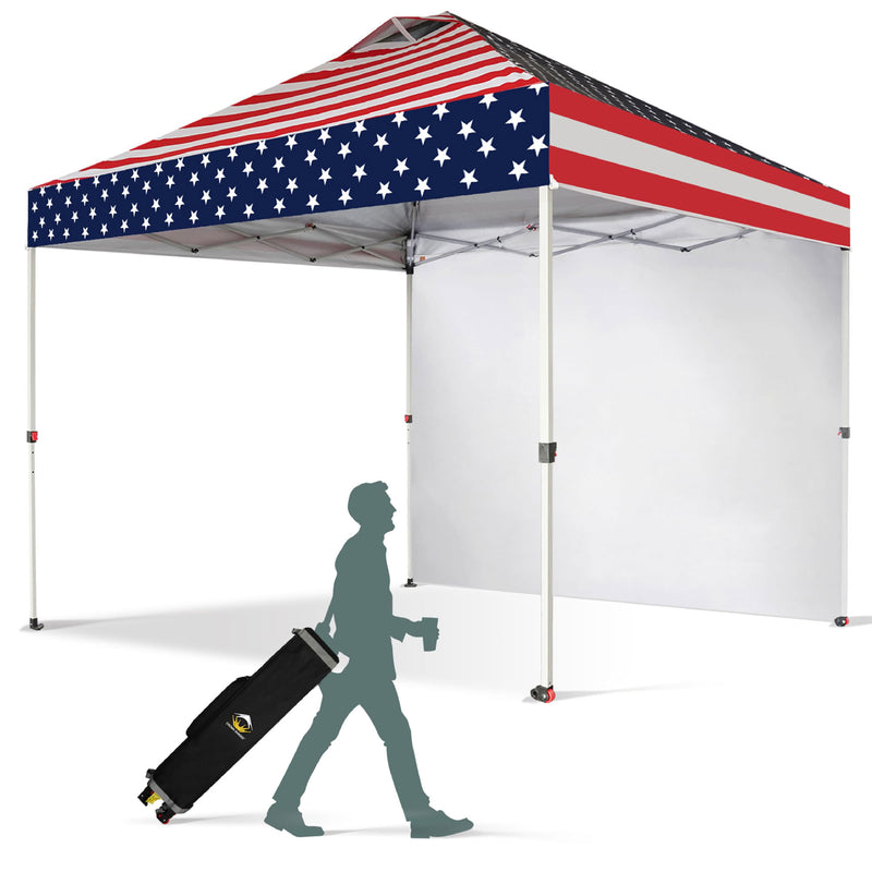 CROWN SHADES 10x10 Ft Canopy Tent w/Sidewall & Push Lock, American Flag (Used)