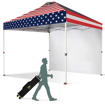 CROWN SHADES 10x10 Ft Pop Up Canopy Tent w/Sidewall & Push Lock, American Flag - VMInnovations