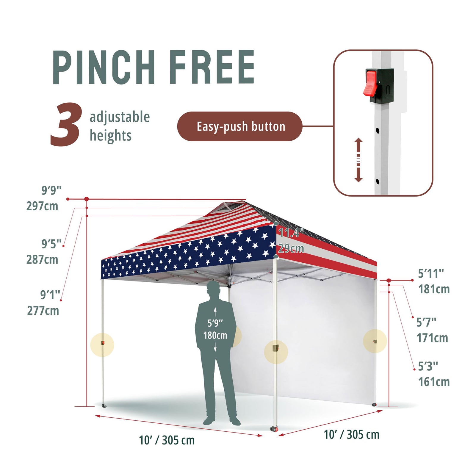 CROWN SHADES 10x10 Ft Canopy Tent w/Sidewall & Push Lock, American Flag (Used) - VMInnovations