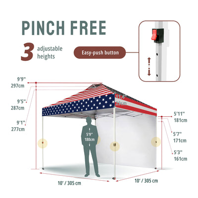 CROWN SHADES 10x10 Ft Pop Up Canopy Tent w/Sidewall & Push Lock, American Flag - VMInnovations