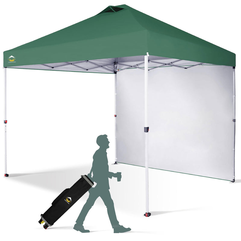 CROWN SHADES 10x10 Ft Pop Up Canopy w/Sidewall & Push Lock, Forest Green (Used)