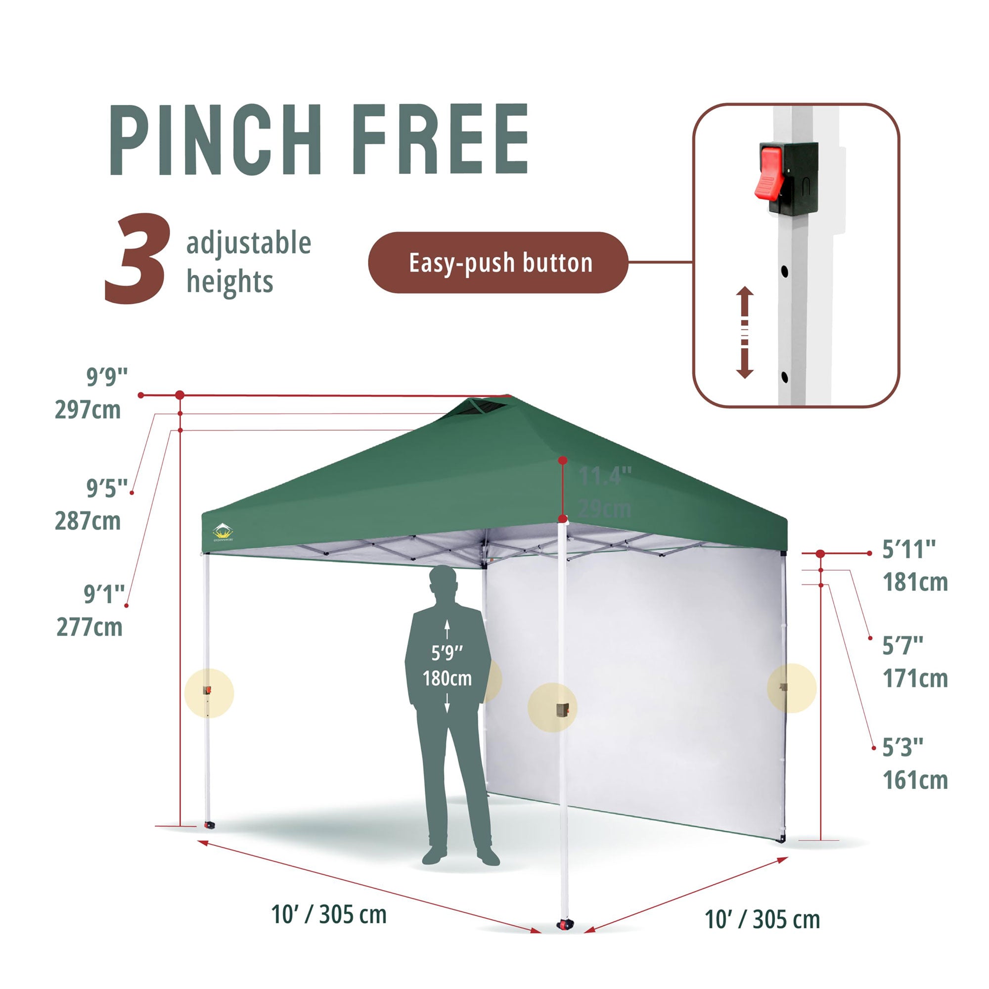 CROWN SHADES 10x10 Ft Pop Up Canopy Tent w/ Sidewall & Push Lock, Forest Green