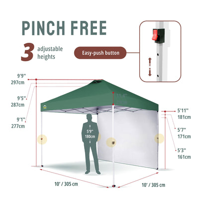 CROWN SHADES 10x10 Ft Pop Up Canopy Tent w/ Sidewall & Push Lock, Forest Green