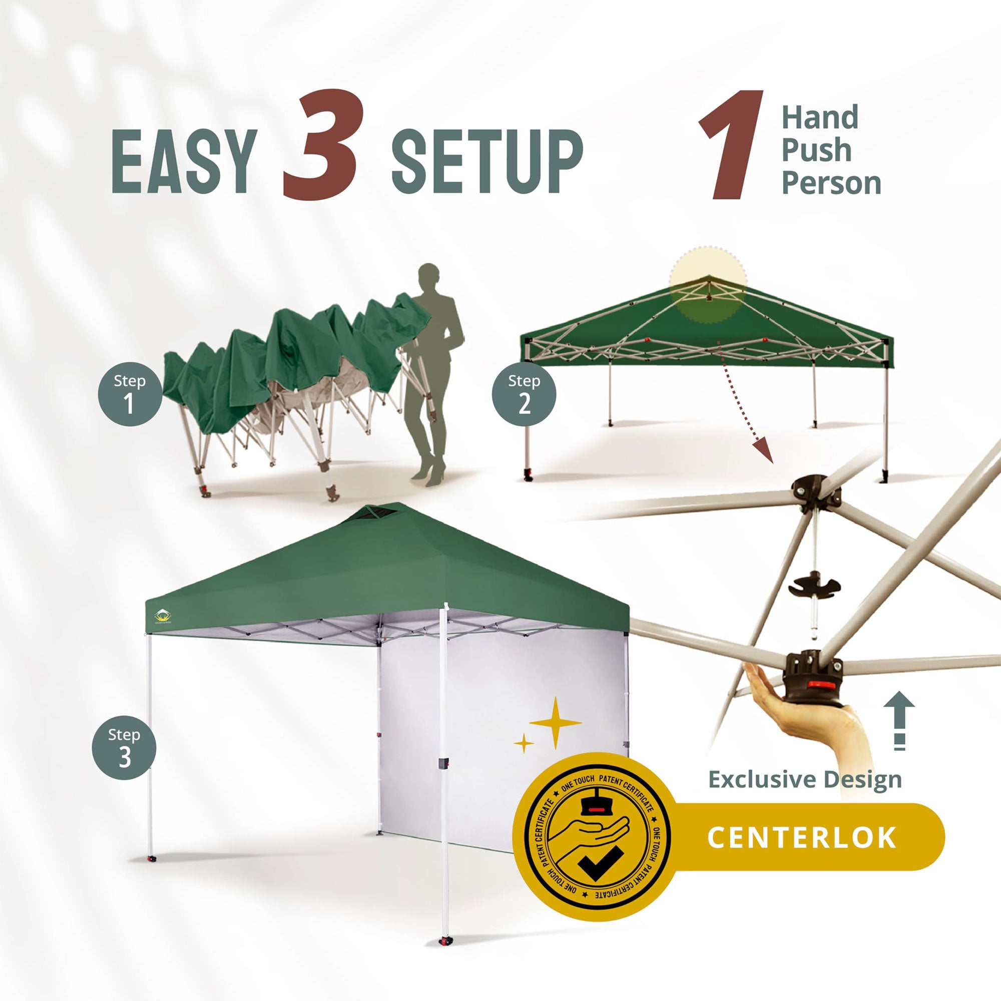 CROWN SHADES 10x10 Ft Pop Up Canopy Tent w/ Sidewall & Push Lock, Forest Green