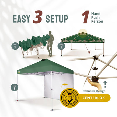 CROWN SHADES 10x10 Ft Pop Up Canopy Tent w/ Sidewall & Push Lock, Forest Green