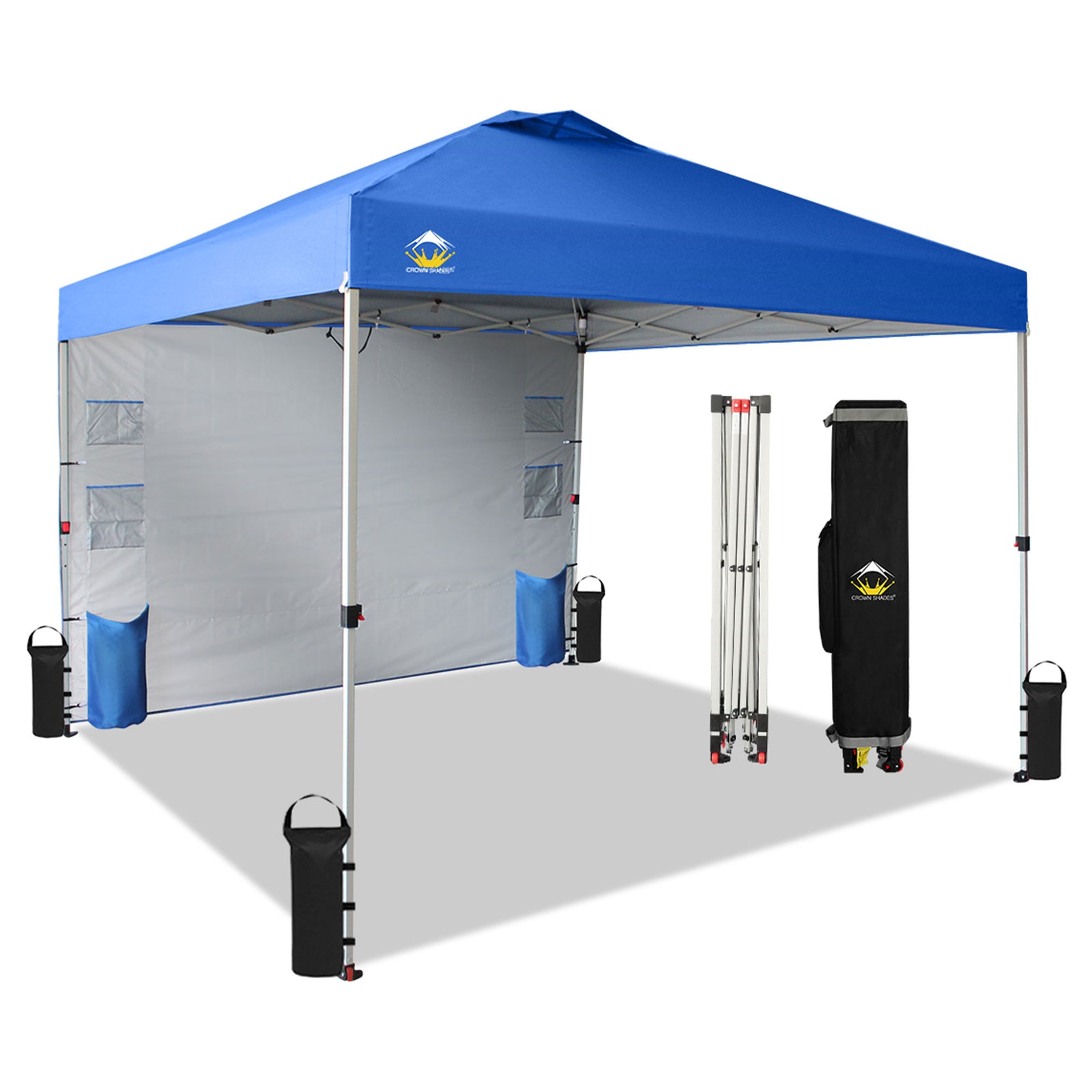 CROWN SHADES 10x10 Ft Pop Up Canopy Tent w/Organizer Pocket Sidewall, Blue(Used) - VMInnovations