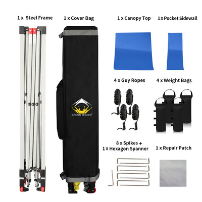 CROWN SHADES 10x10 Ft Pop Up Canopy Tent w/Organizer Pocket Sidewall, Blue(Used)