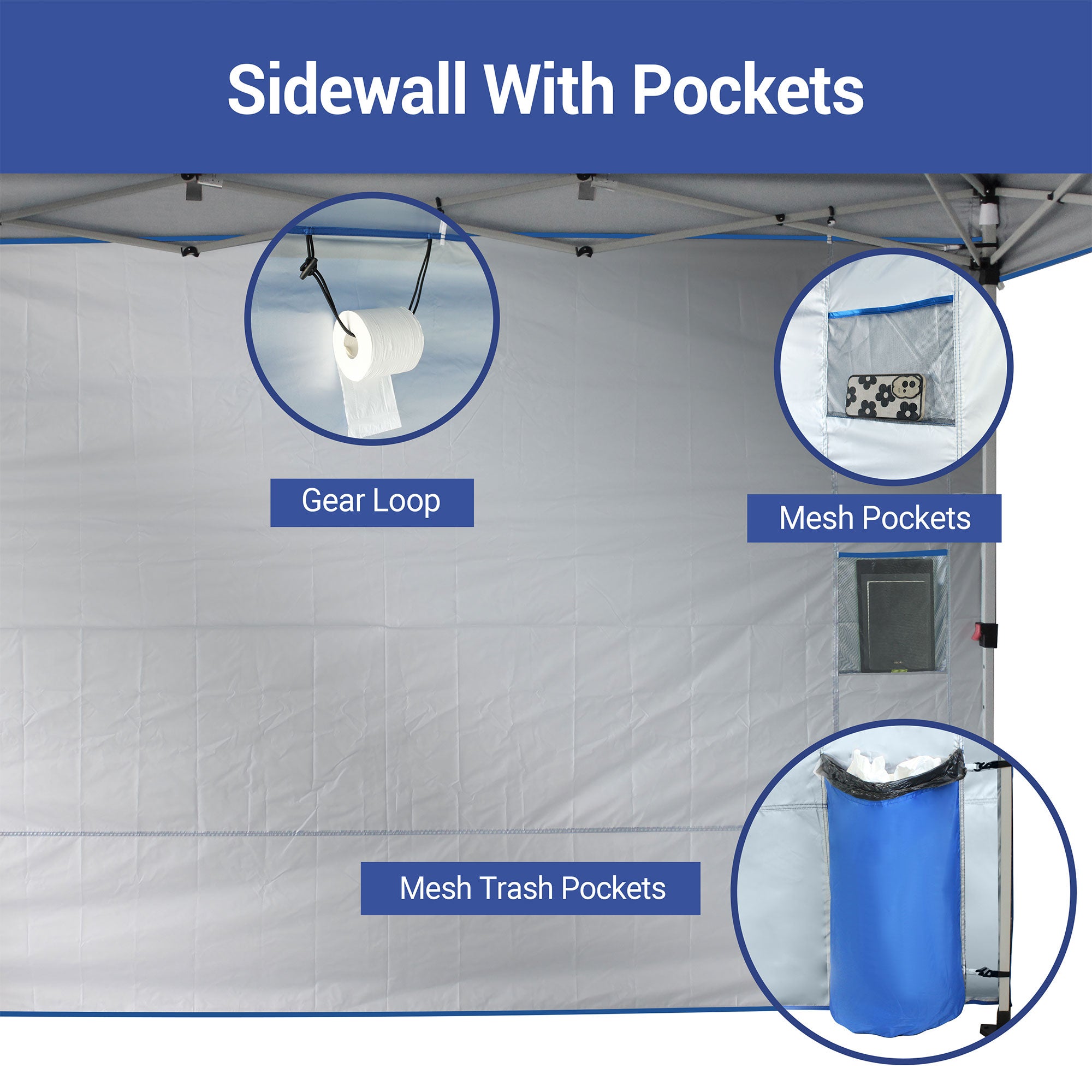 CROWN SHADES 10x10 Ft Pop Up Canopy Tent with Organizer Pocket Sidewall, Blue