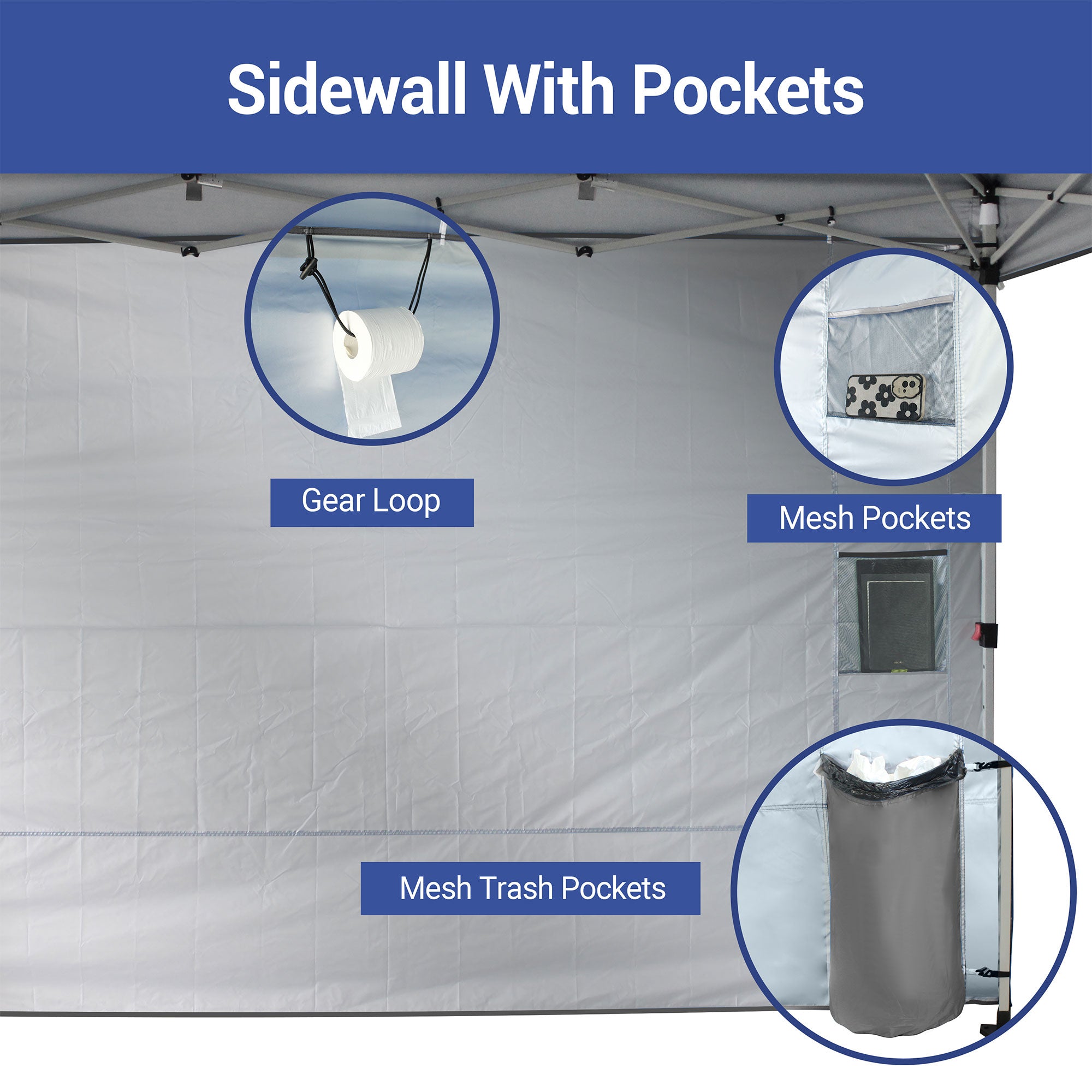 CROWN SHADES 10x10 Ft Pop Up Canopy Tent w/Organizer Pocket Sidewall, Grey(Used) - VMInnovations