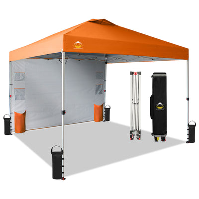 CROWN SHADES 10x10 Ft Pop Up Canopy Tent with Organizer Pocket Sidewall, Orange