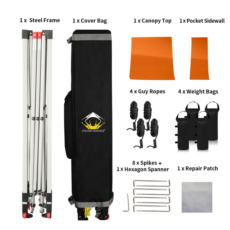 CROWN SHADES 10x10Ft Pop Up Canopy Tent w/Organizer Pocket Sidewall,Orange(Used)