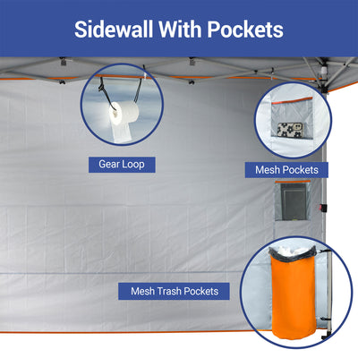 CROWN SHADES 10x10 Ft Pop Up Canopy Tent with Organizer Pocket Sidewall, Orange