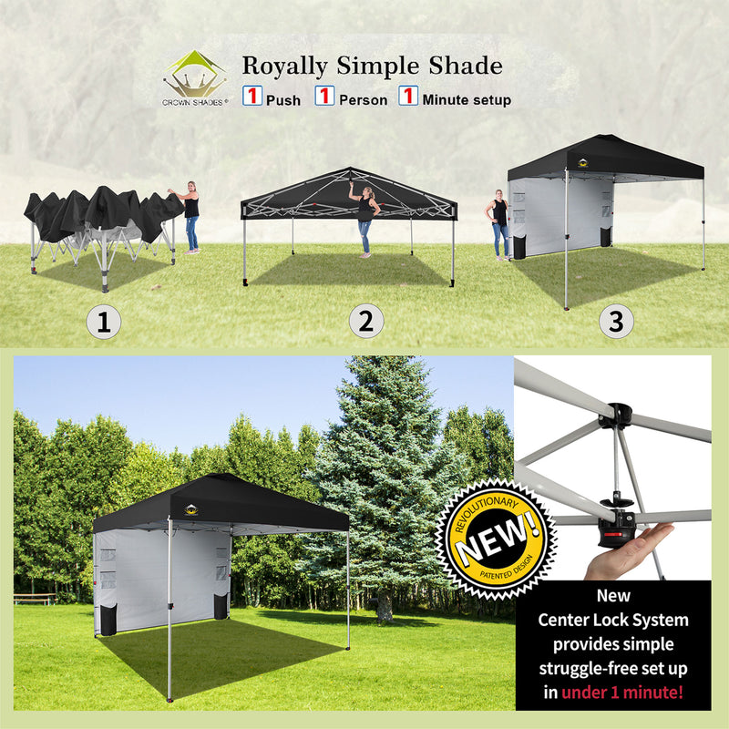 CROWN SHADES 10x10 Ft Pop Up Canopy Tent w/Organizer Pocket Sidewall,Black(Used)