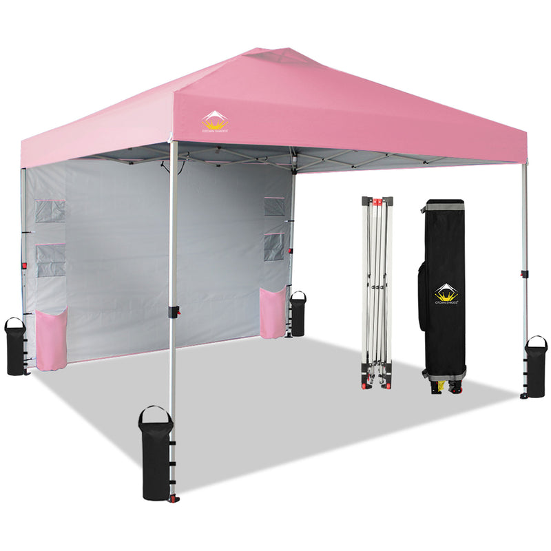 CROWN SHADES 10x10 Ft Pop Up Canopy Tent w/Organizer Pocket Sidewall, Pink(Used)