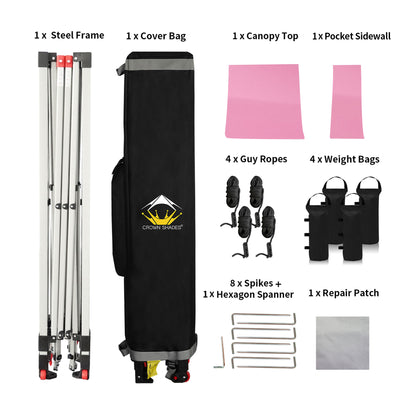 CROWN SHADES 10x10 Ft Pop Up Canopy Tent with Organizer Pocket Sidewall, Pink