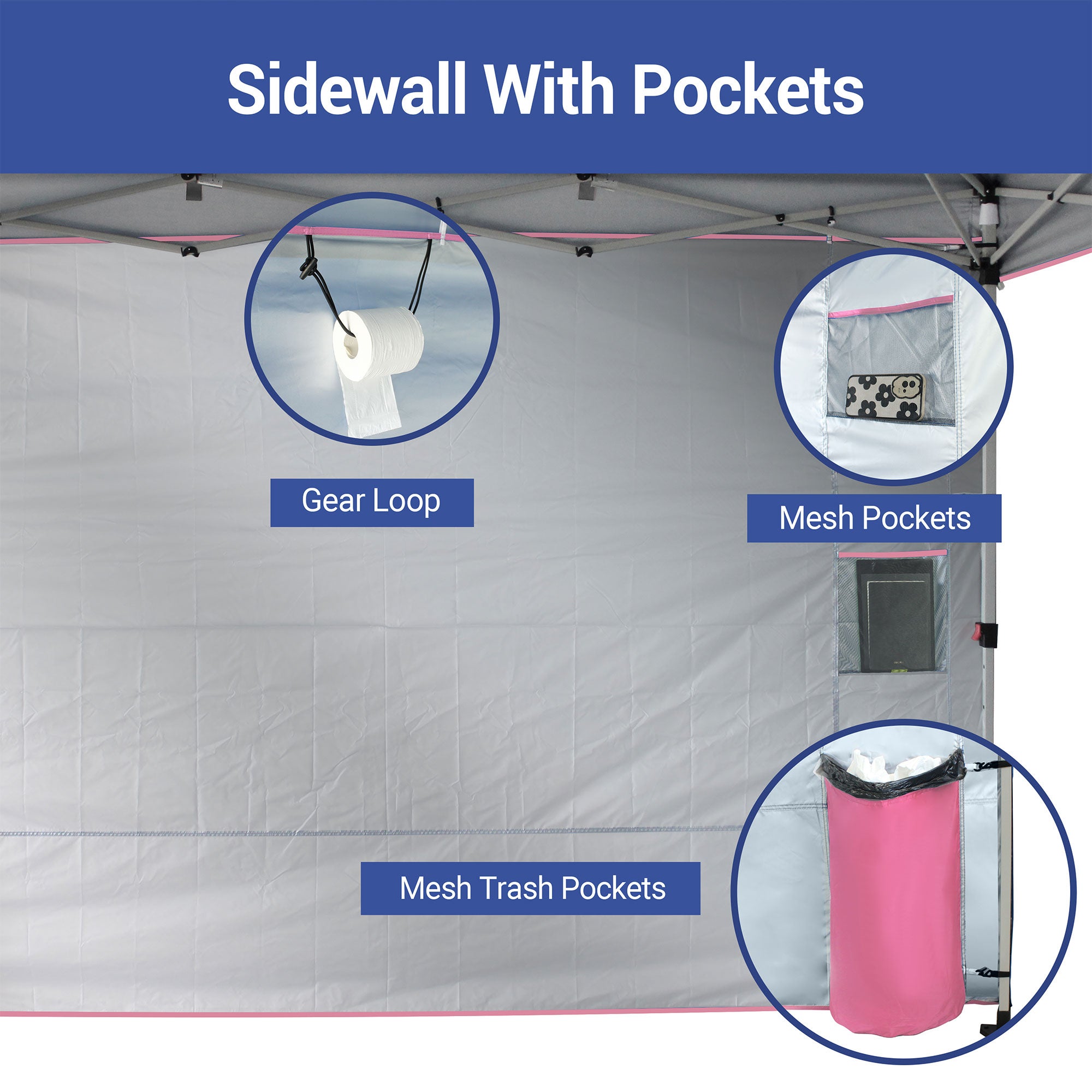 CROWN SHADES 10x10 Ft Pop Up Canopy Tent with Organizer Pocket Sidewall, Pink