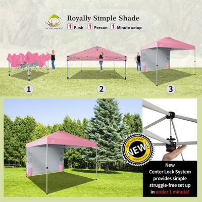 CROWN SHADES 10x10 Ft Pop Up Canopy Tent with Organizer Pocket Sidewall, Pink