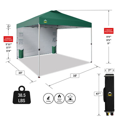 CROWN SHADES 10x10 Ft Pop Up Canopy Tent w/Pocket Sidewall, Forest Green (Used)