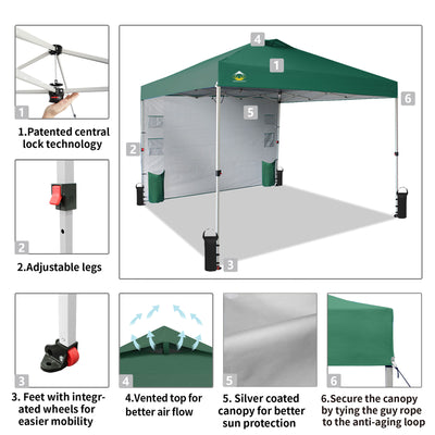 CROWN SHADES 10x10 Ft Pop Up Canopy Tent w/Pocket Sidewall, Forest Green (Used)