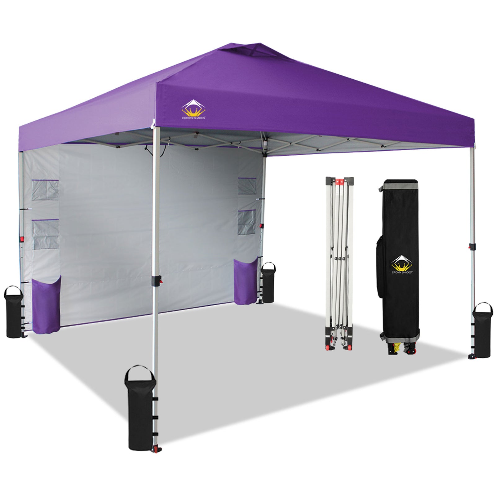 CROWN SHADES 10x10 Ft Pop Up Canopy Tent w/Organizer Sidewall, Purple (Used) - VMInnovations