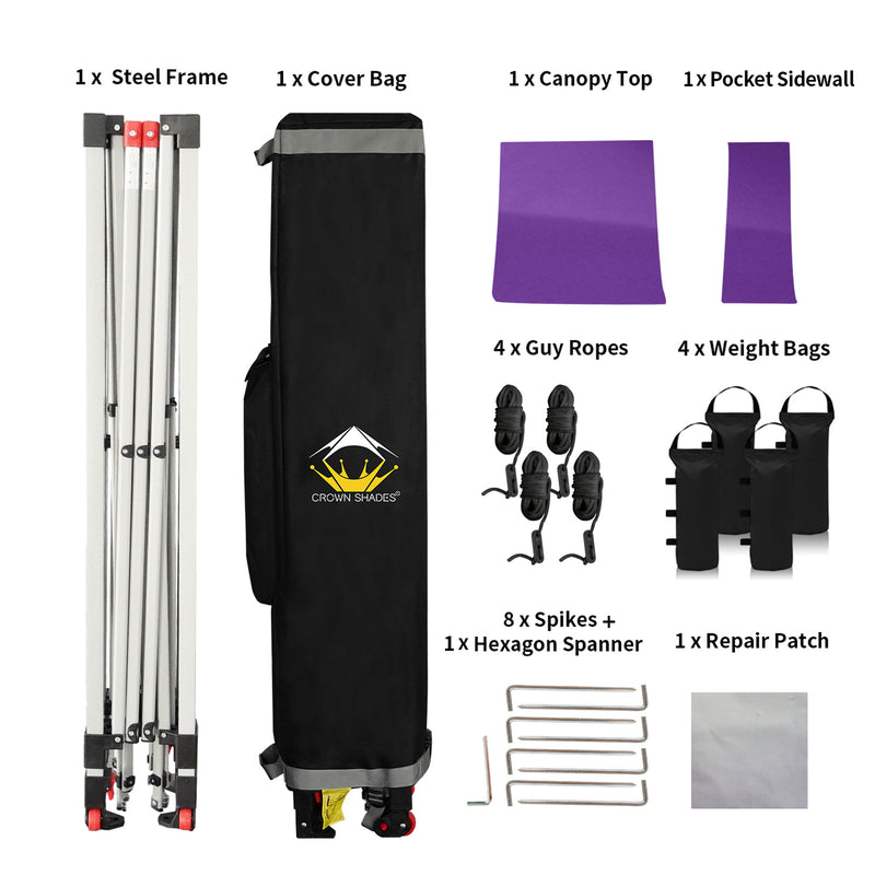 CROWN SHADES 10x10 Ft Pop Up Canopy Tent w/Organizer Sidewall, Purple (Used)