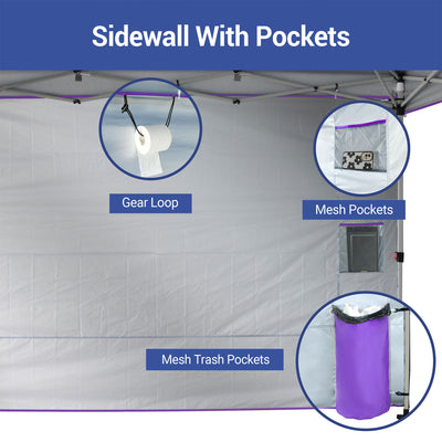 CROWN SHADES 10x10 Ft Pop Up Canopy Tent w/Organizer Sidewall, Purple (Used) - VMInnovations