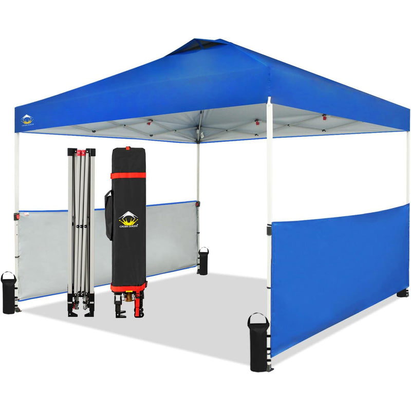 CROWN SHADES 10x10 Ft Pop Up Outdoor Canopy Tent w/2 Half Sidewalls, Blue (Used)