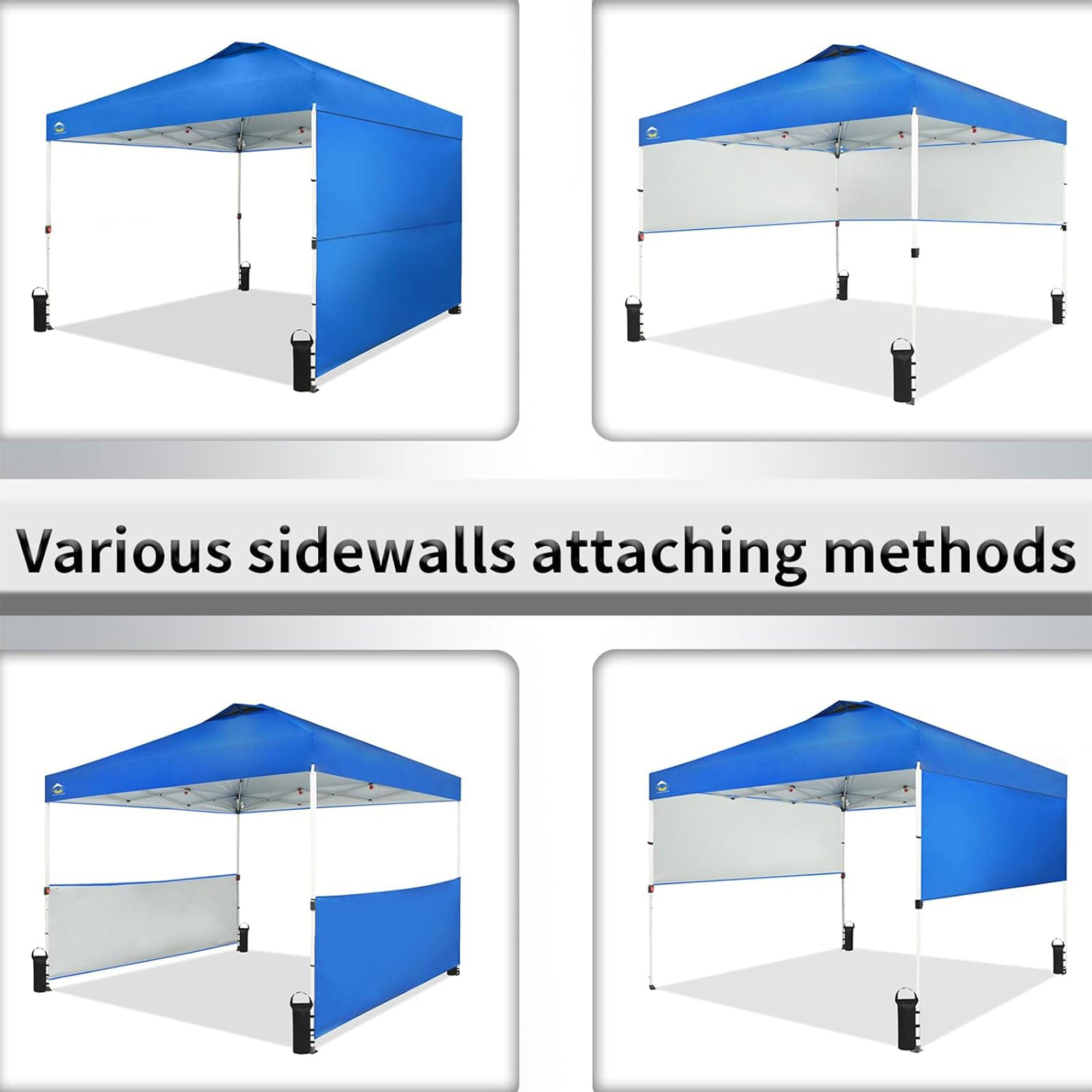 CROWN SHADES 10x10 Ft Pop Up Outdoor Canopy Tent with 2 Half Sidewalls, Blue