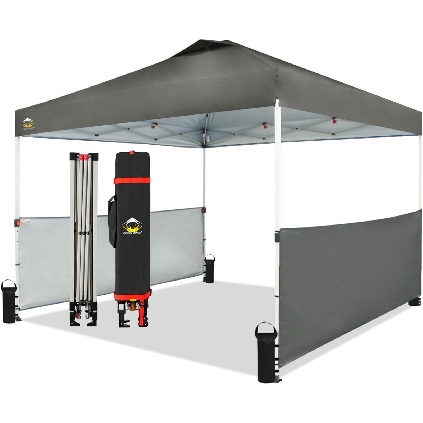CROWN SHADES 10x10 Ft Pop Up Outdoor Canopy Tent w/2 Half Sidewalls, Grey (Used) - VMInnovations