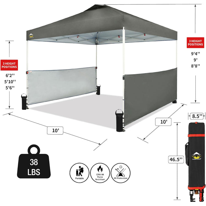 CROWN SHADES 10x10 Ft Pop Up Outdoor Canopy Tent w/2 Half Sidewalls, Grey (Used)