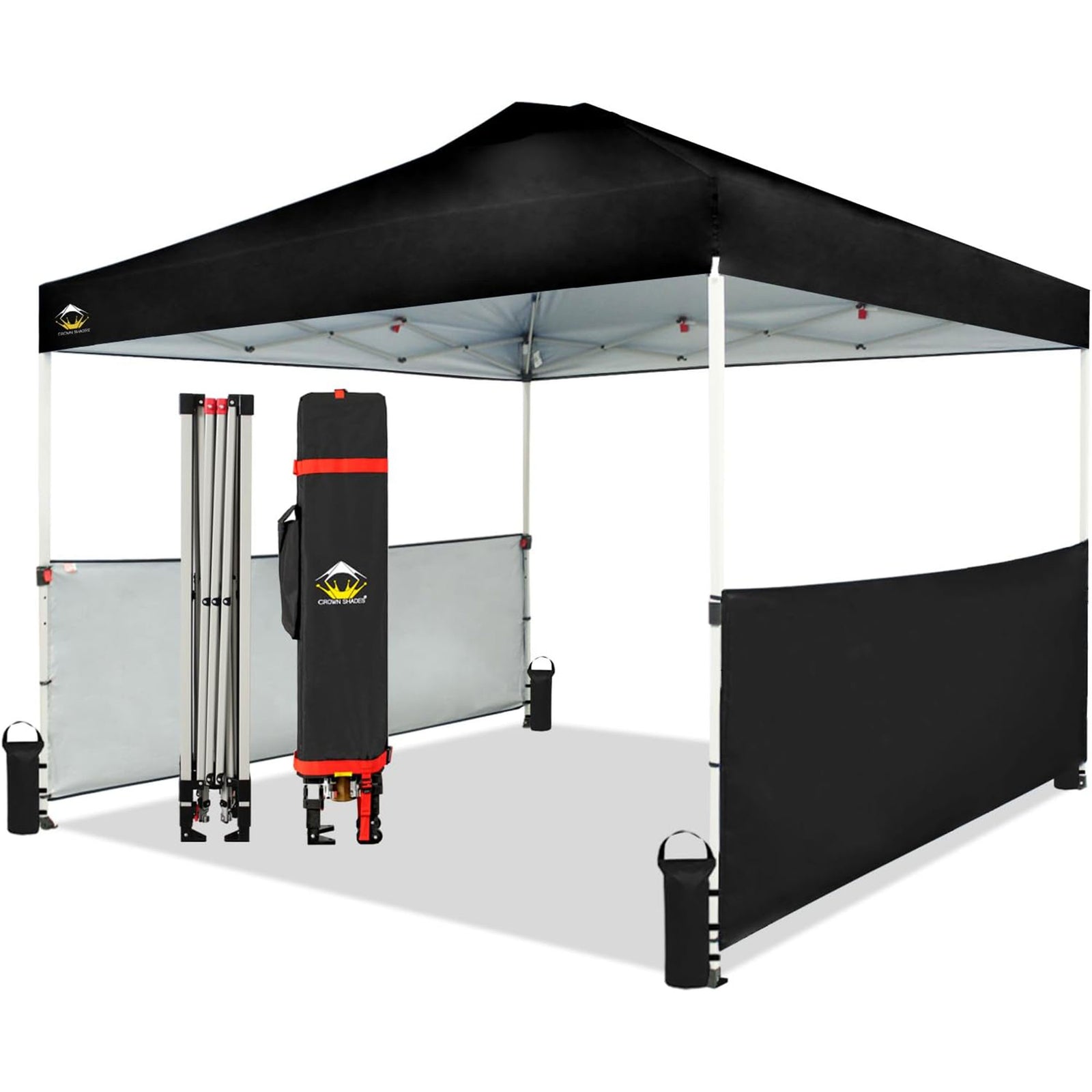 CROWN SHADES 10x10 Ft Pop Up Outdoor Canopy Tent w/2 Half Sidewalls, Black(Used) - VMInnovations