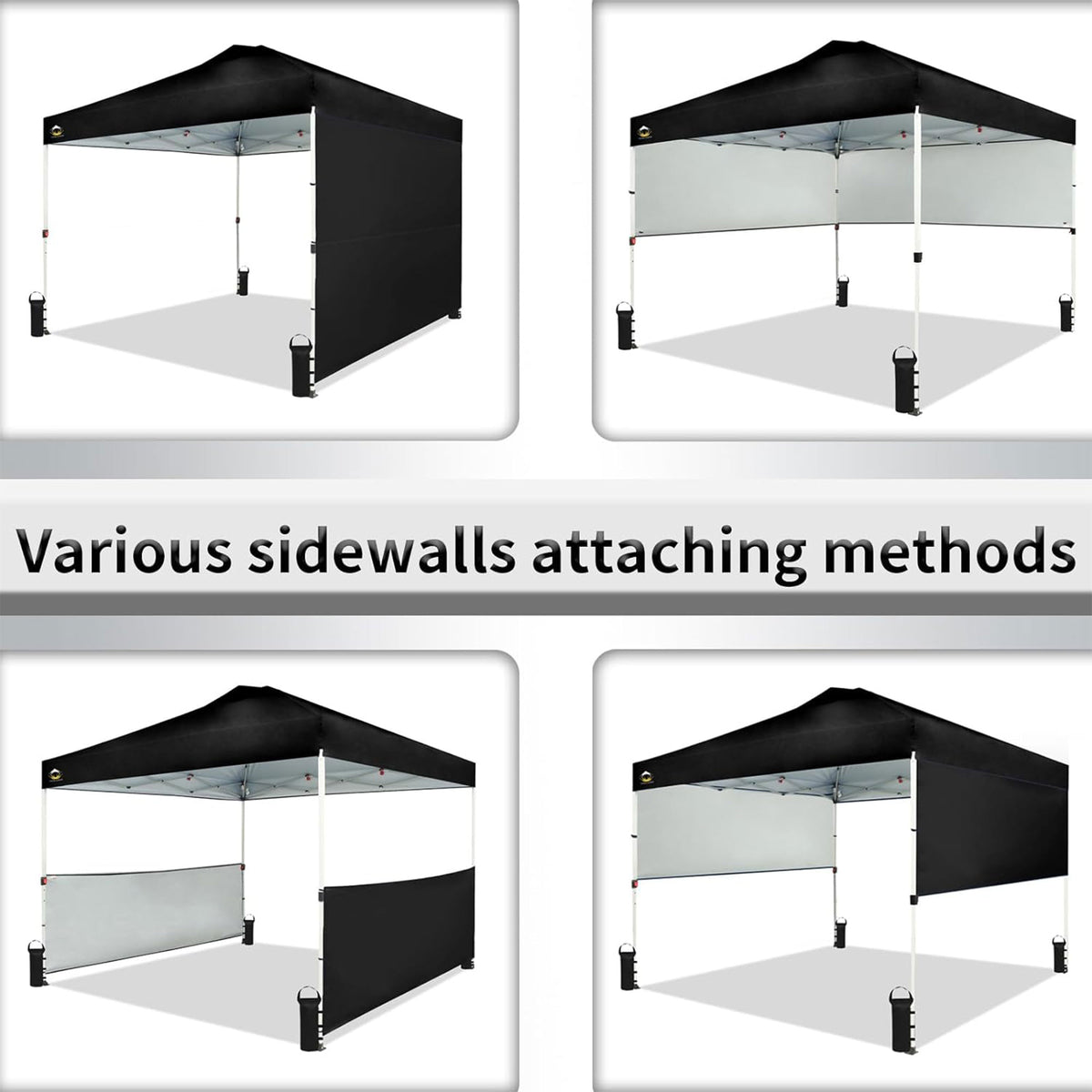 CROWN SHADES 10x10 Ft Pop Up Outdoor Canopy Tent with 2 Half Sidewalls, Black