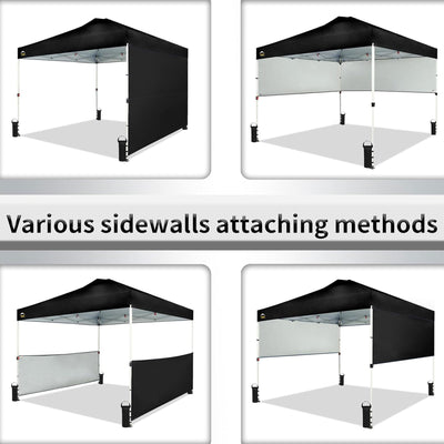 CROWN SHADES 10x10 Ft Pop Up Outdoor Canopy Tent with 2 Half Sidewalls, Black